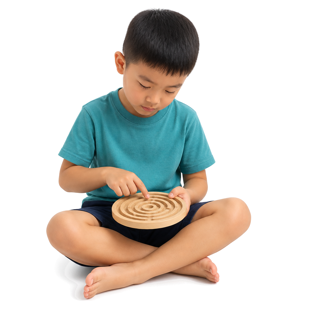 A child concentrating on a maze