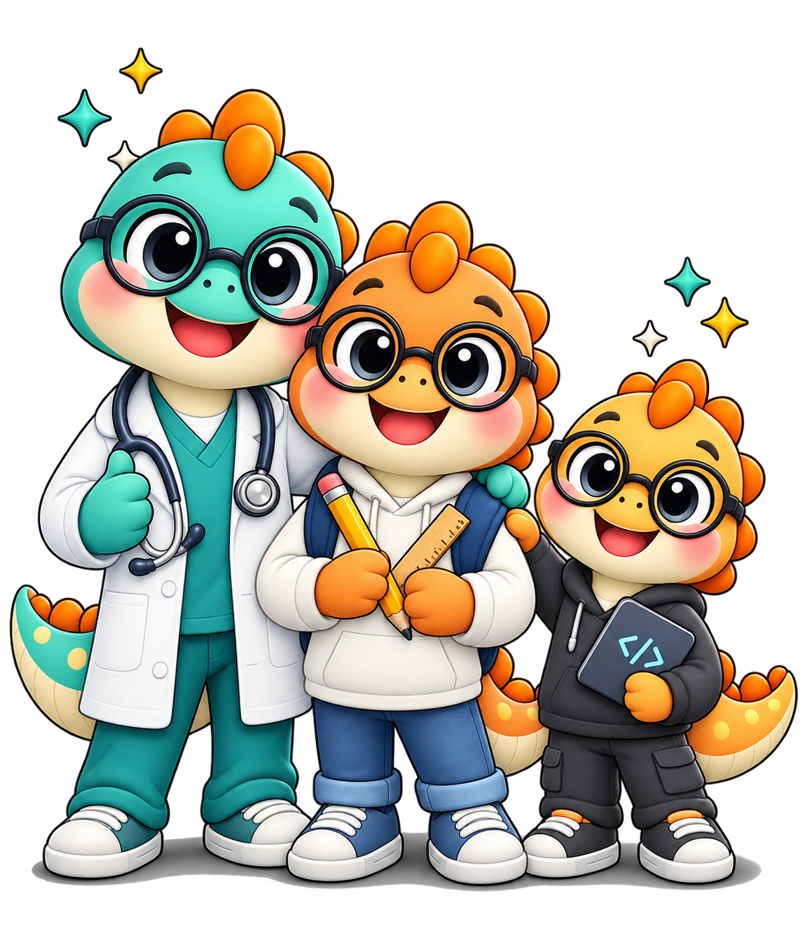 NLite mascot trio representing our therapists, designers and engineers